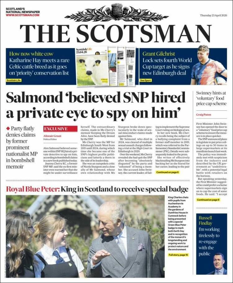 Portada de The Scotsman (Reino Unido)