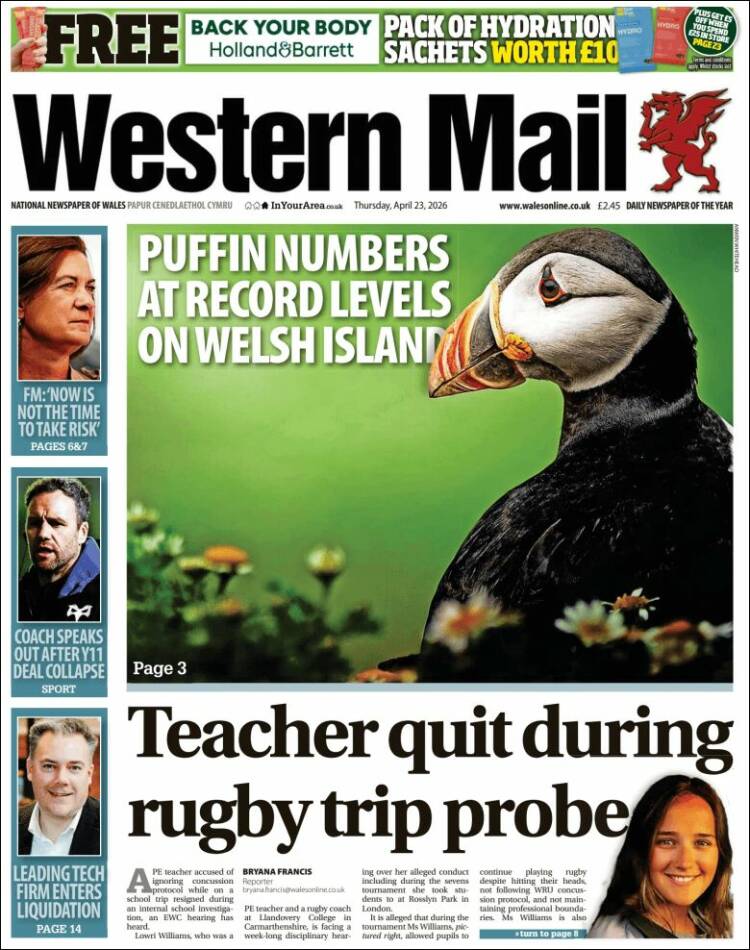 Portada de Western Mail (Reino Unido)