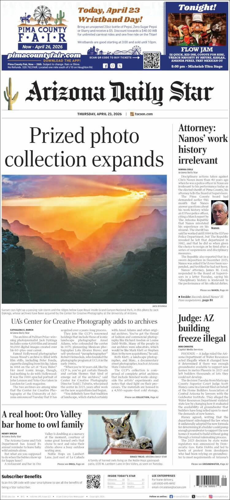 Portada de Arizona Daily Star (USA)