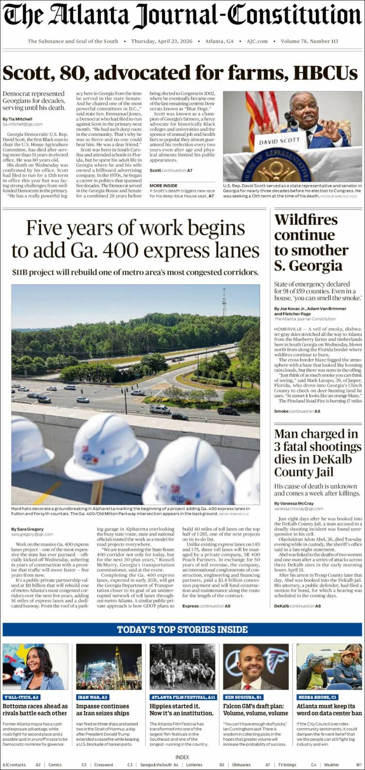 Portada de The Atlanta Journal-Constitution (USA)