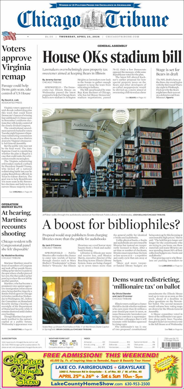 Portada de Chicago Tribune (USA)