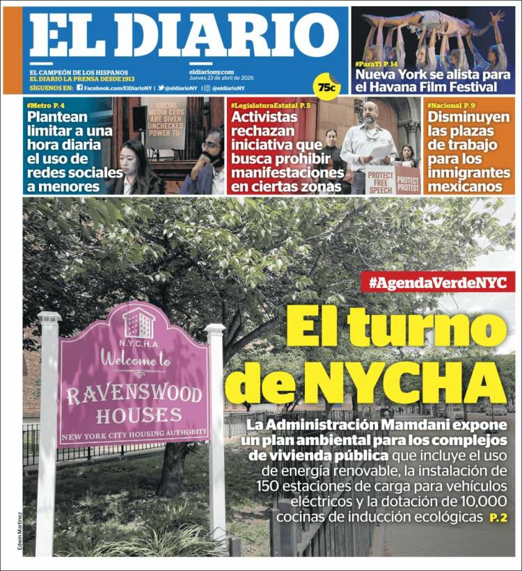 Portada de El Diario NY (USA)