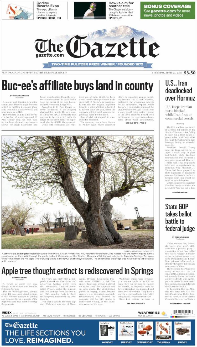 Portada de The Gazette (USA)