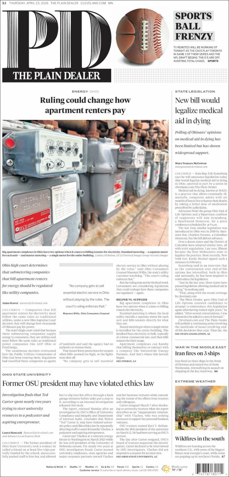 Portada de The Plain Dealer (USA)