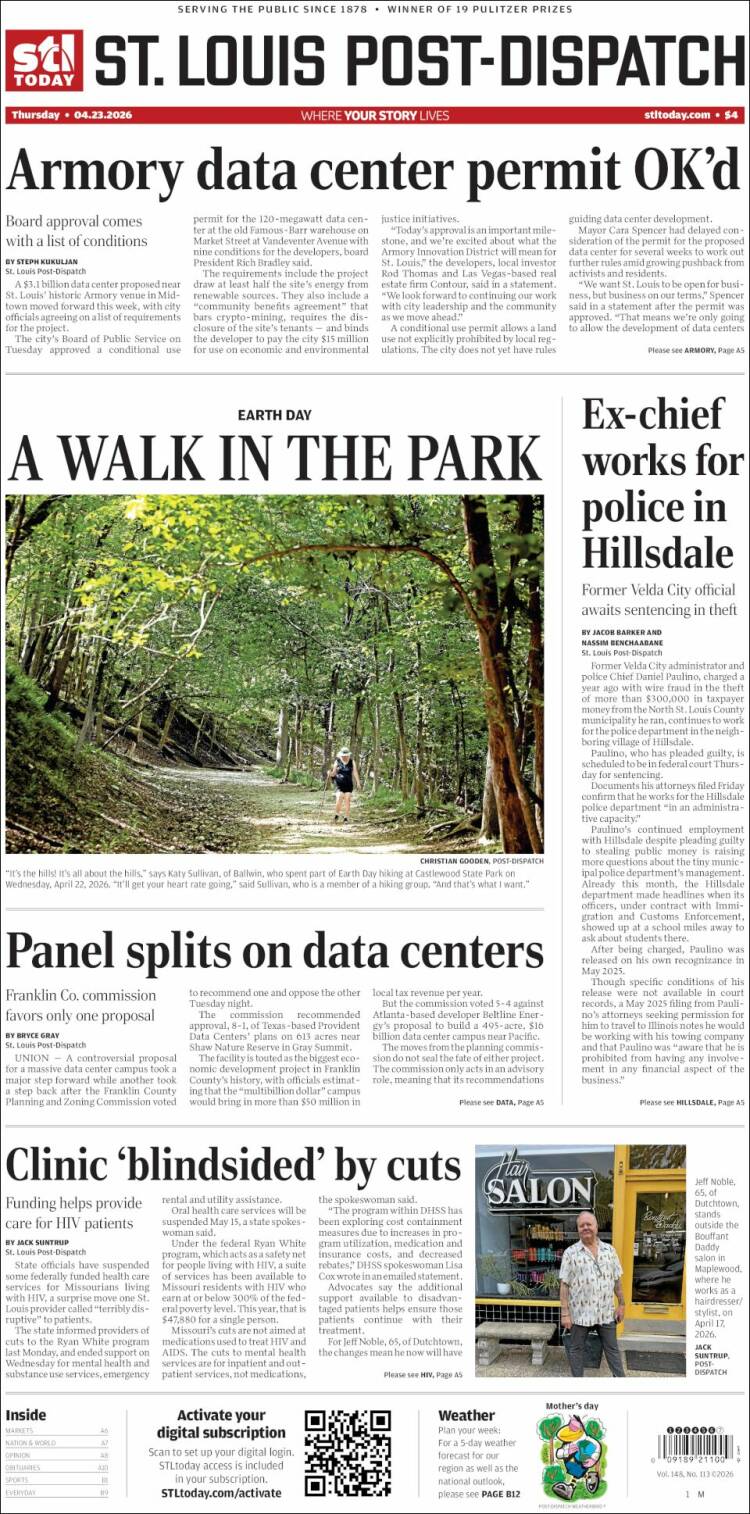 Portada de St. Louis Post-Dispatch (USA)