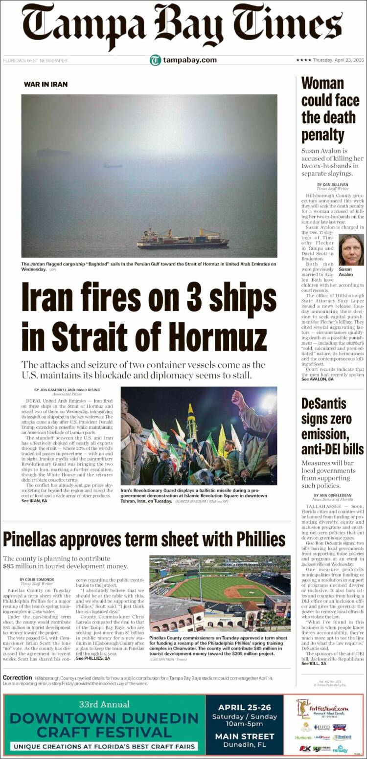 Portada de Tampa Bay Times (USA)