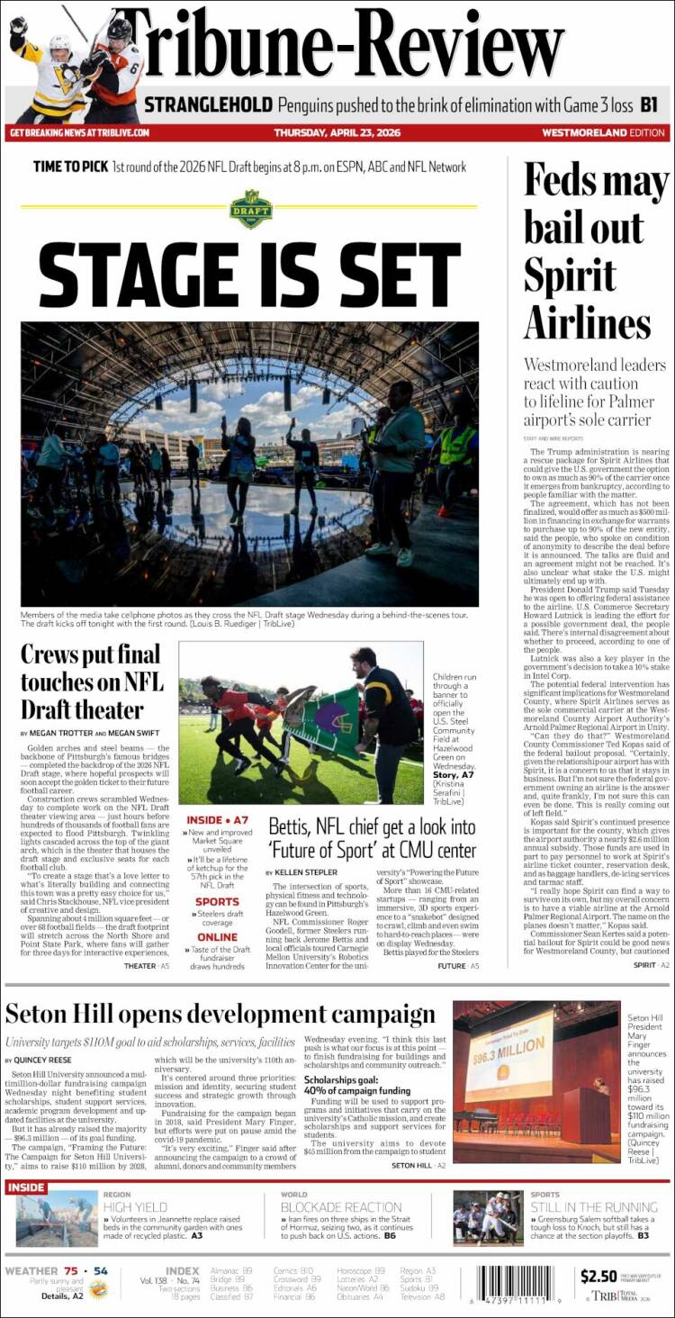 Portada de Tribune-Review (USA)