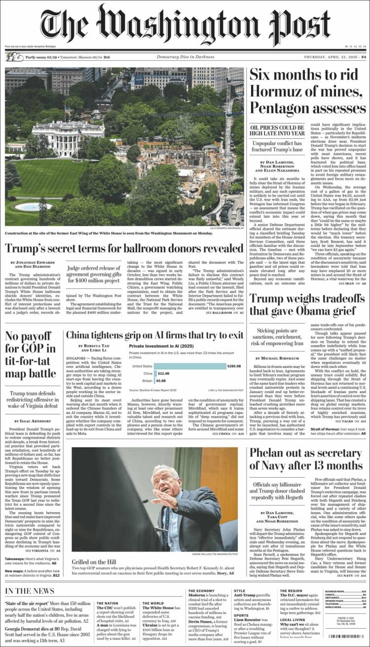 Portada de The Washington Post (USA)
