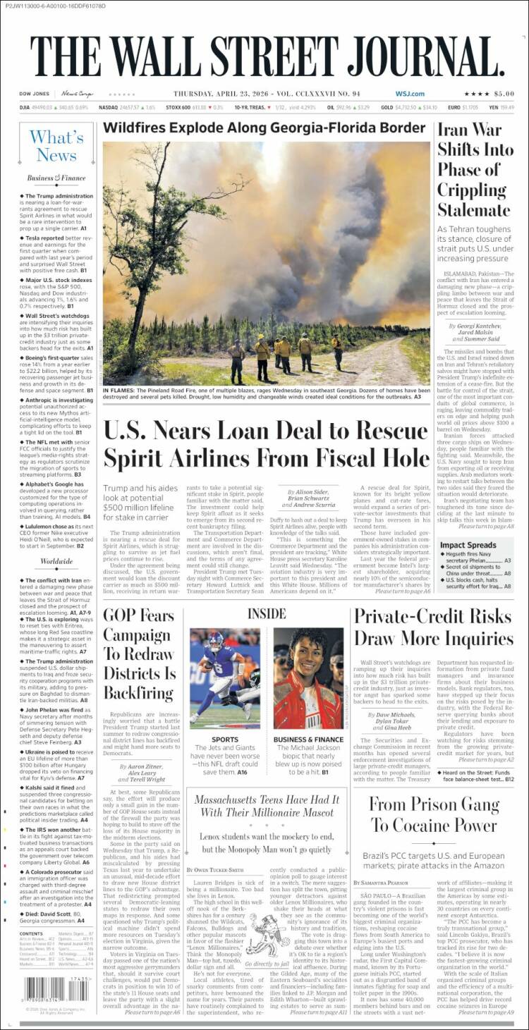 Portada de Wall Street Journal (USA)