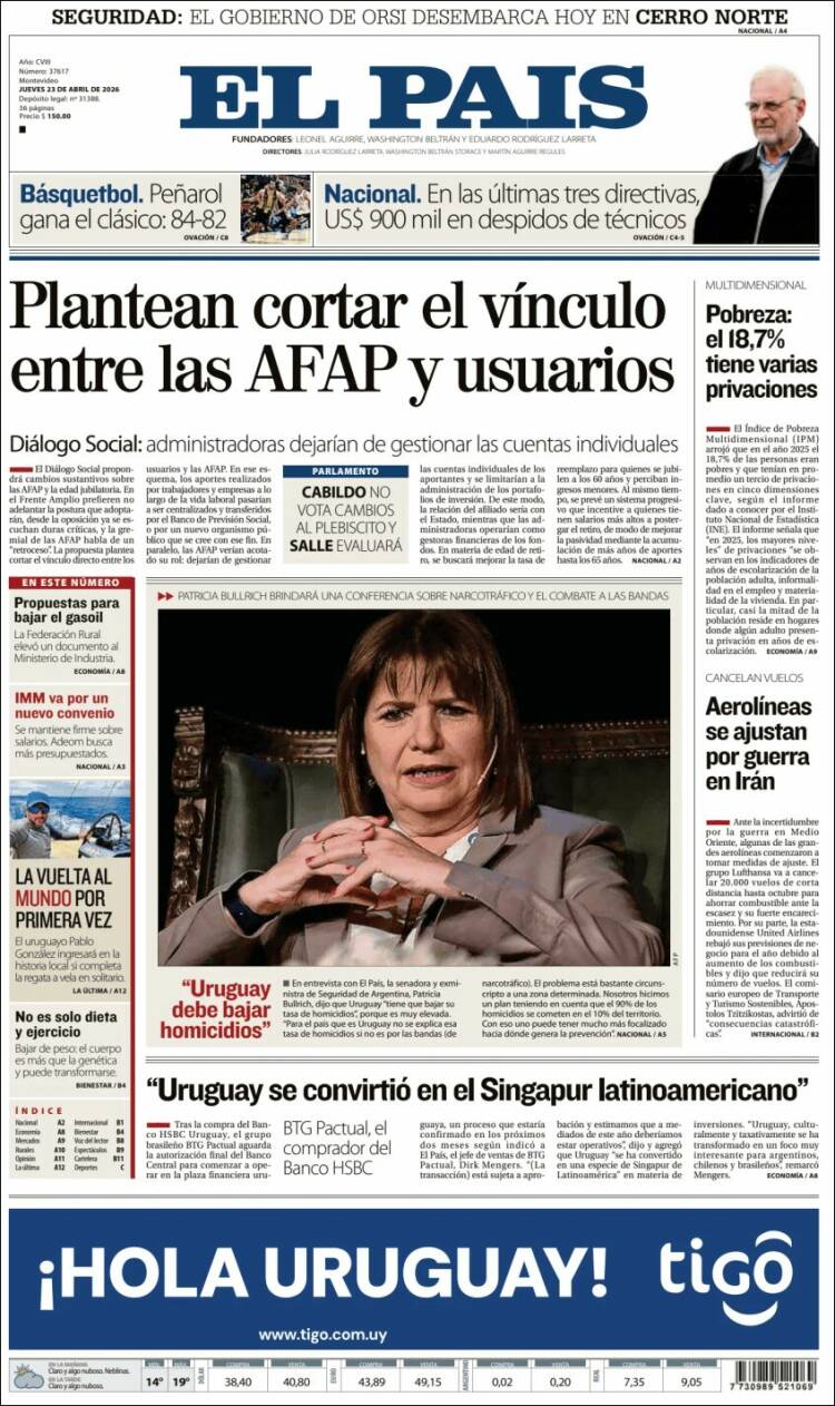 Portada de El País (Uruguay)
