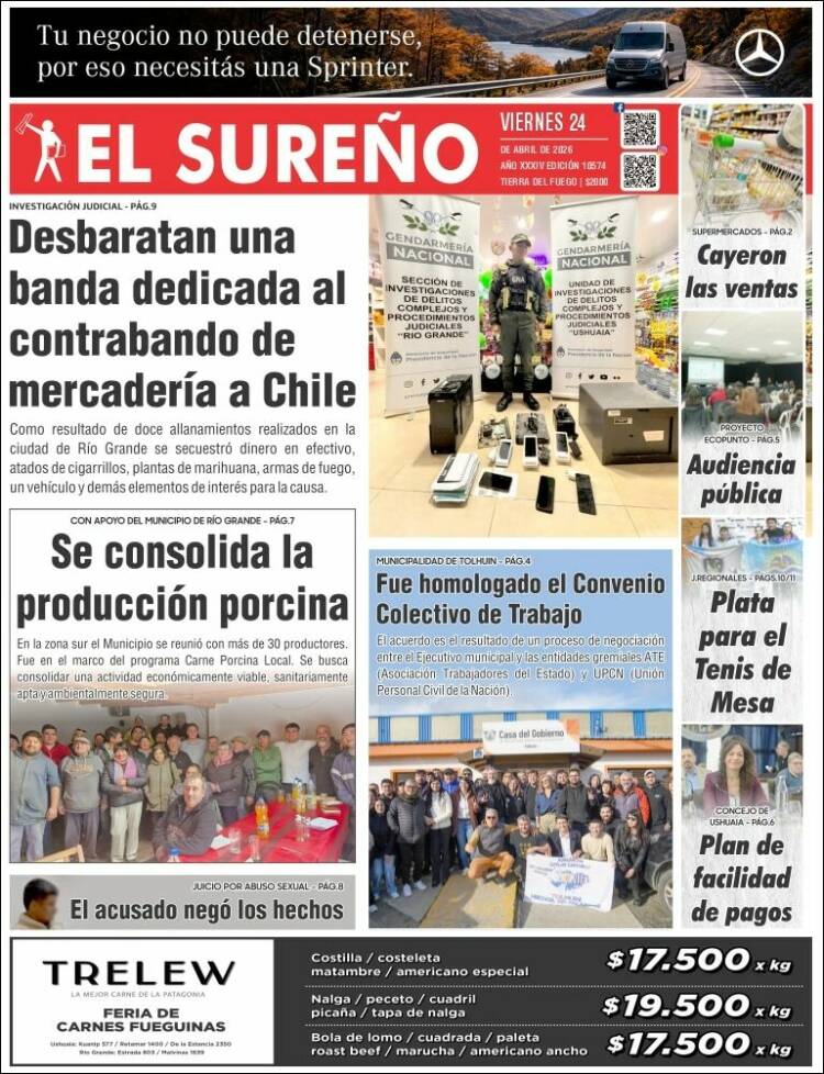 Portada de Diario El Sureño (Argentina)