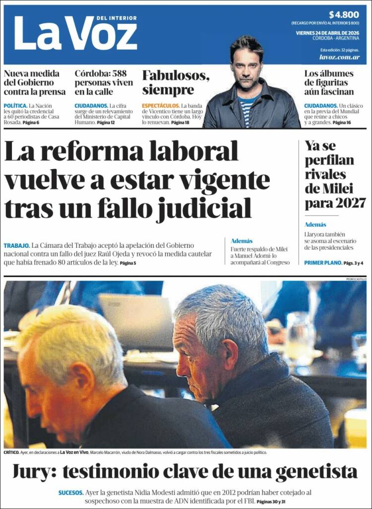 Portada de La Voz del Interior (Argentina)