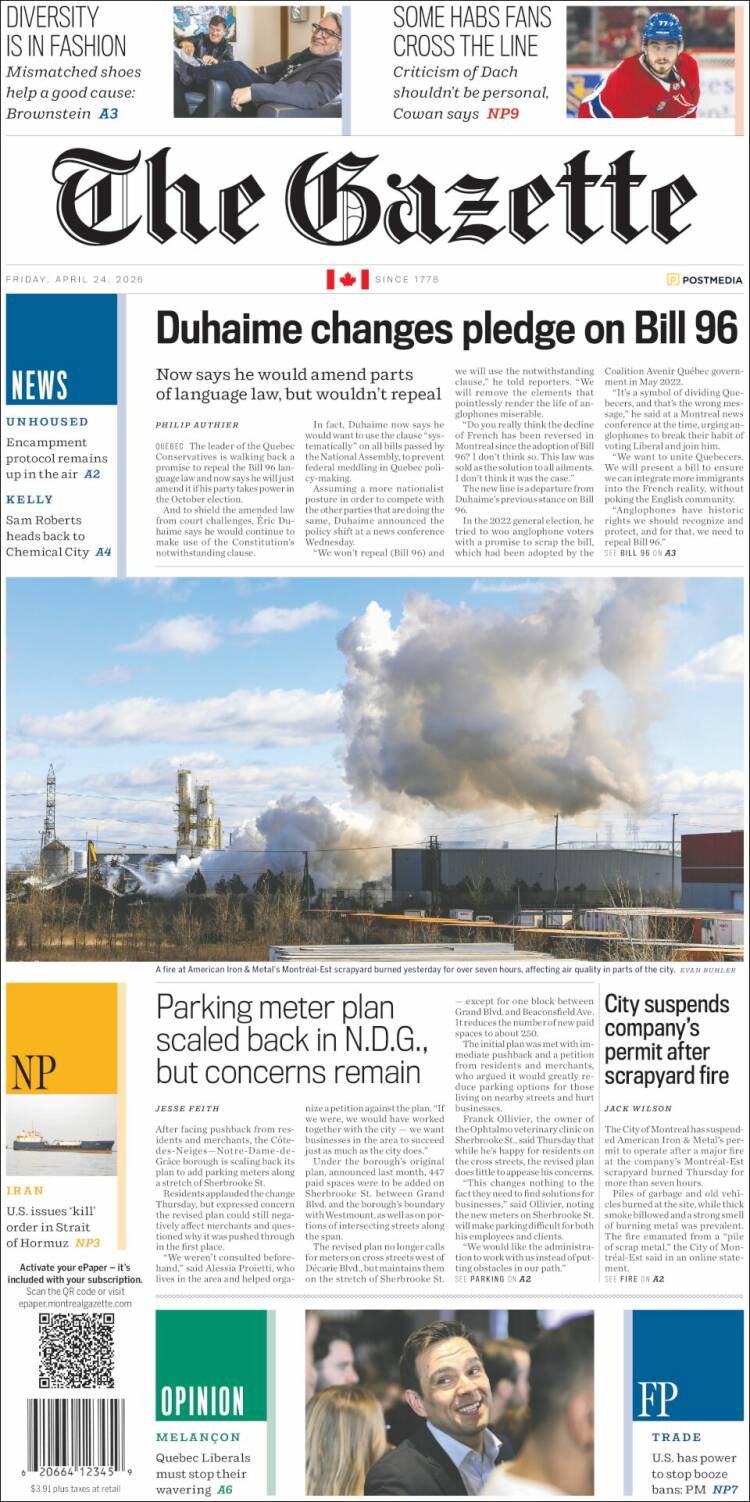 Portada de The Gazette (Canad&aacute;)