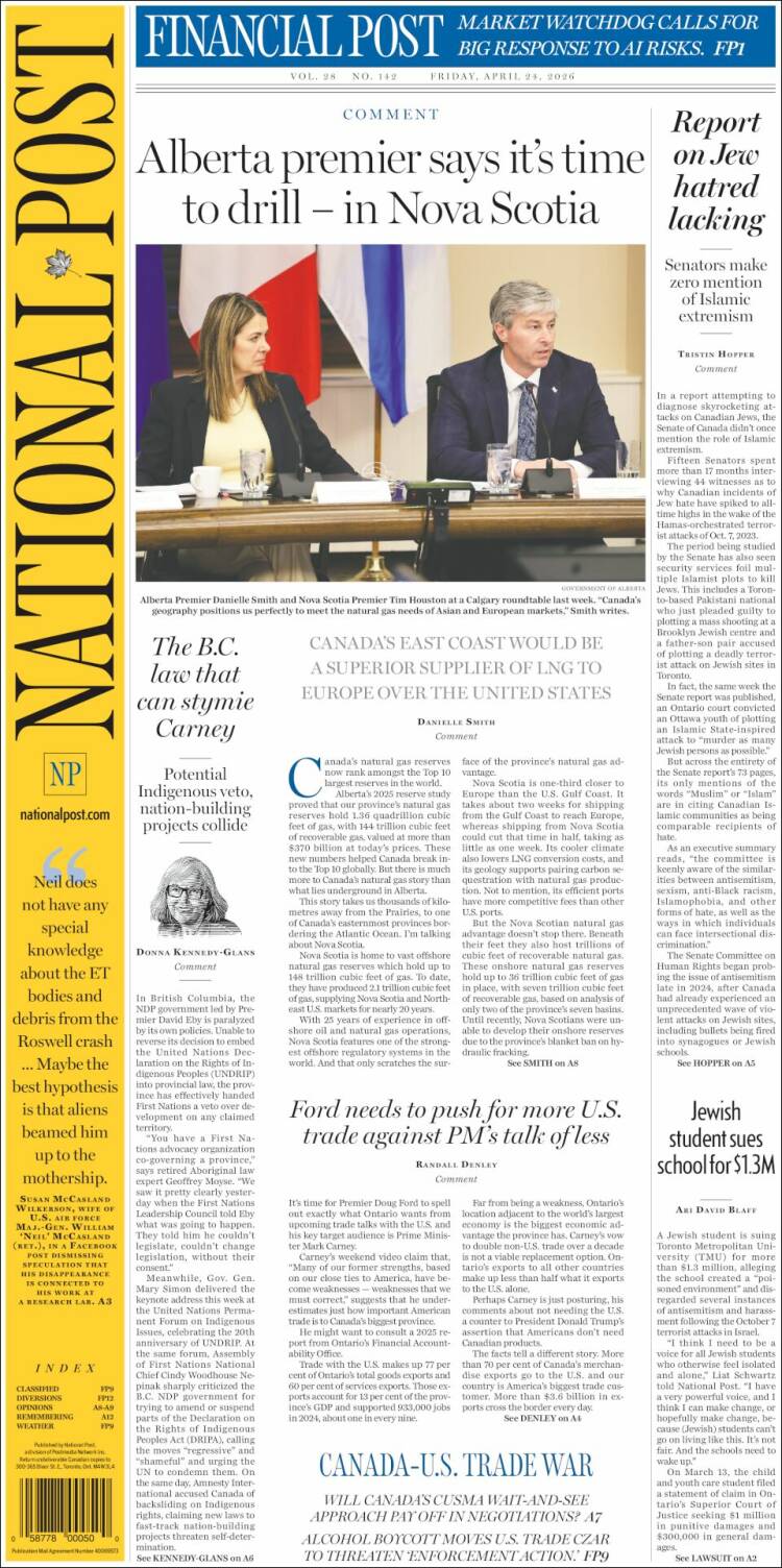 Portada de The National Post (Canad&aacute;)