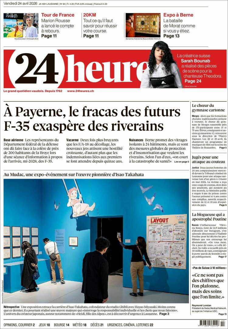 Portada de 24 Heures (Switzerland)