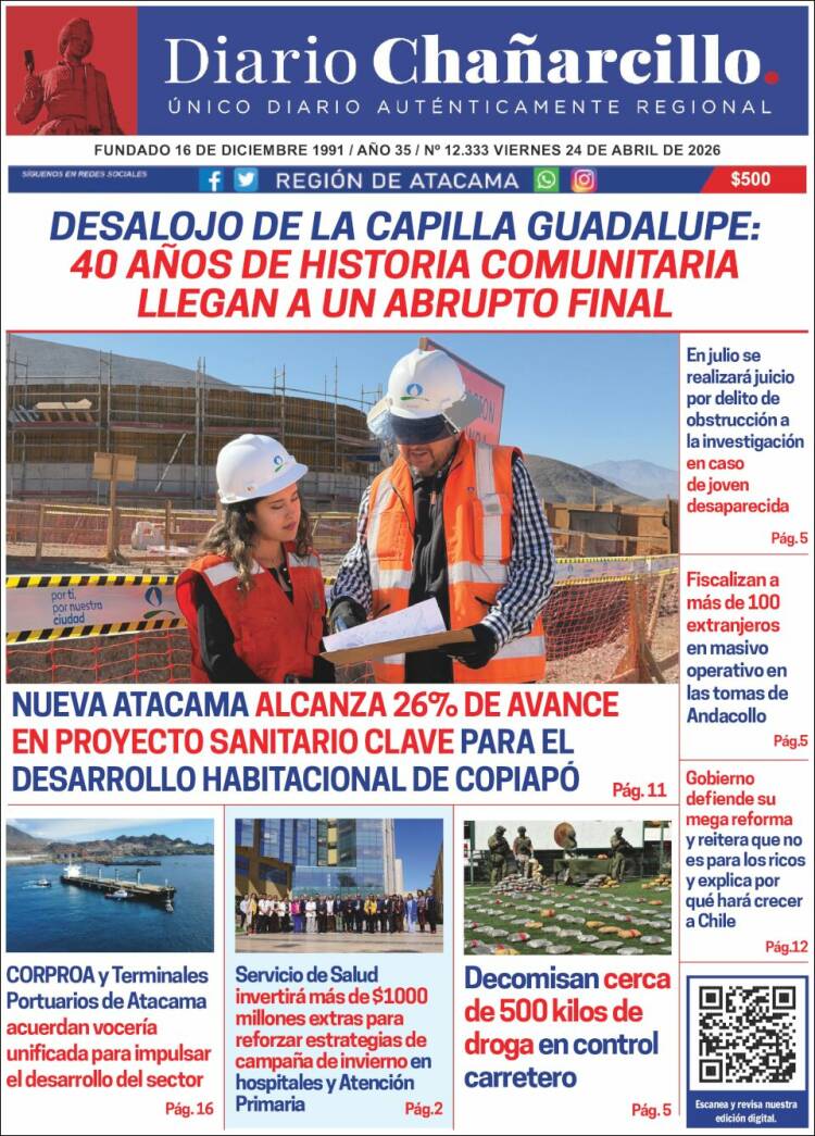 Portada de Diario Chañarcillo (Chile)