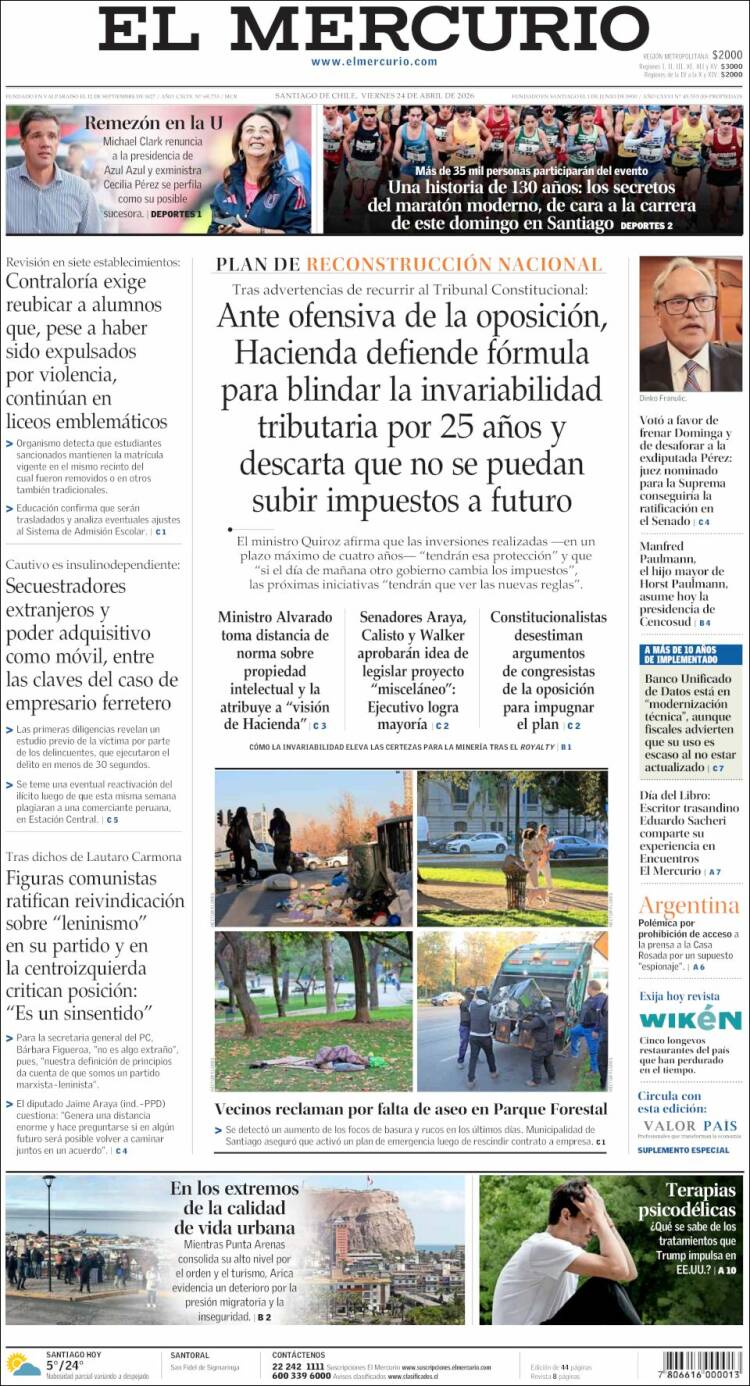 Portada de El Mercurio (Chile)