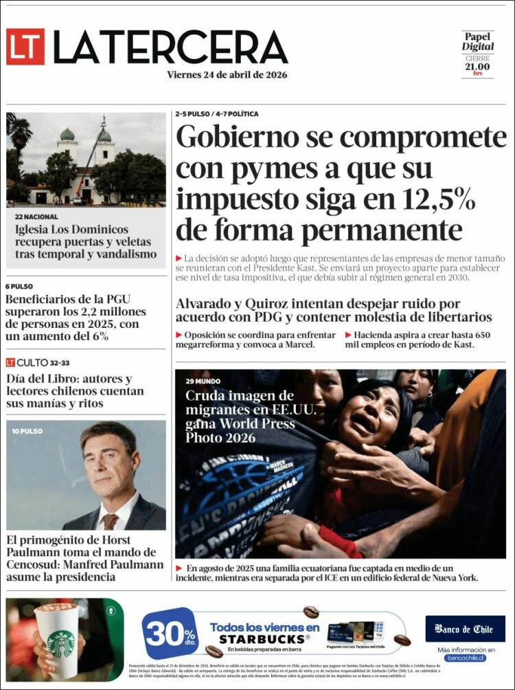 Portada de La Tercera (Chile)