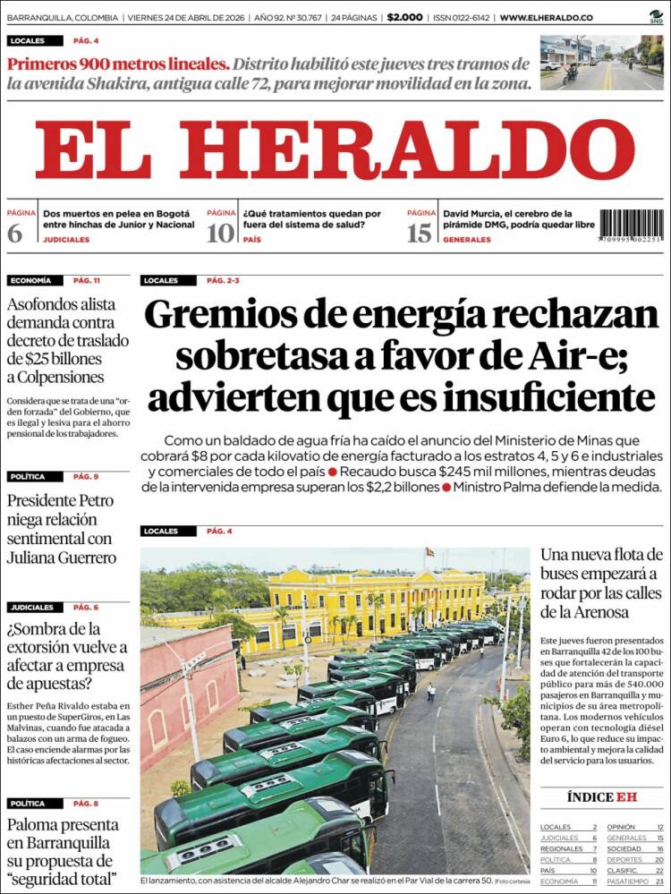 Portada de El Heraldo (Colombia)