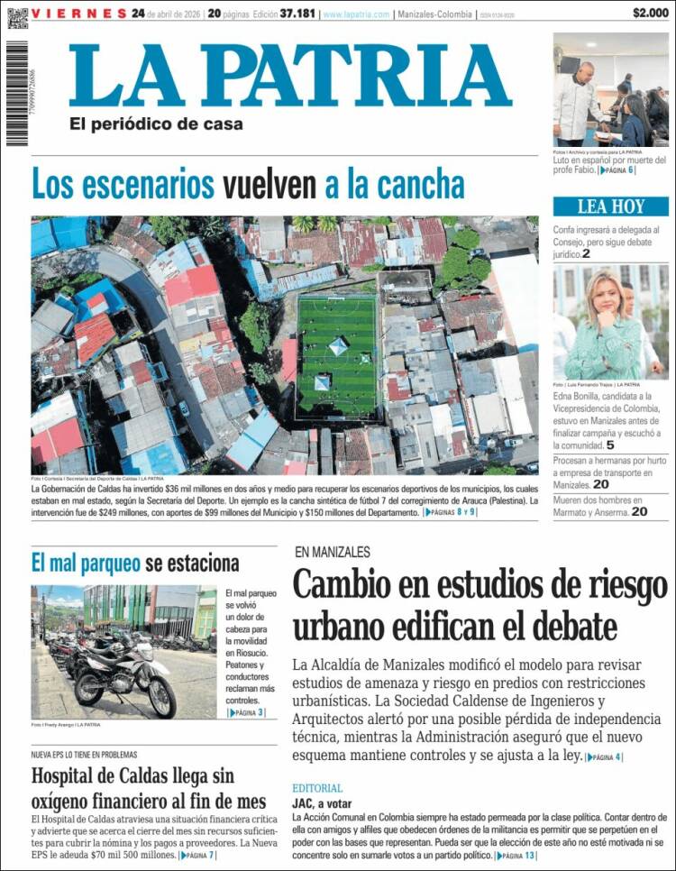 Portada de La Patria (Colombia)