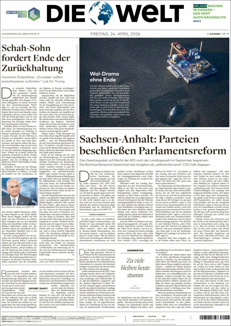 Portada de Die Welt (Alemania)