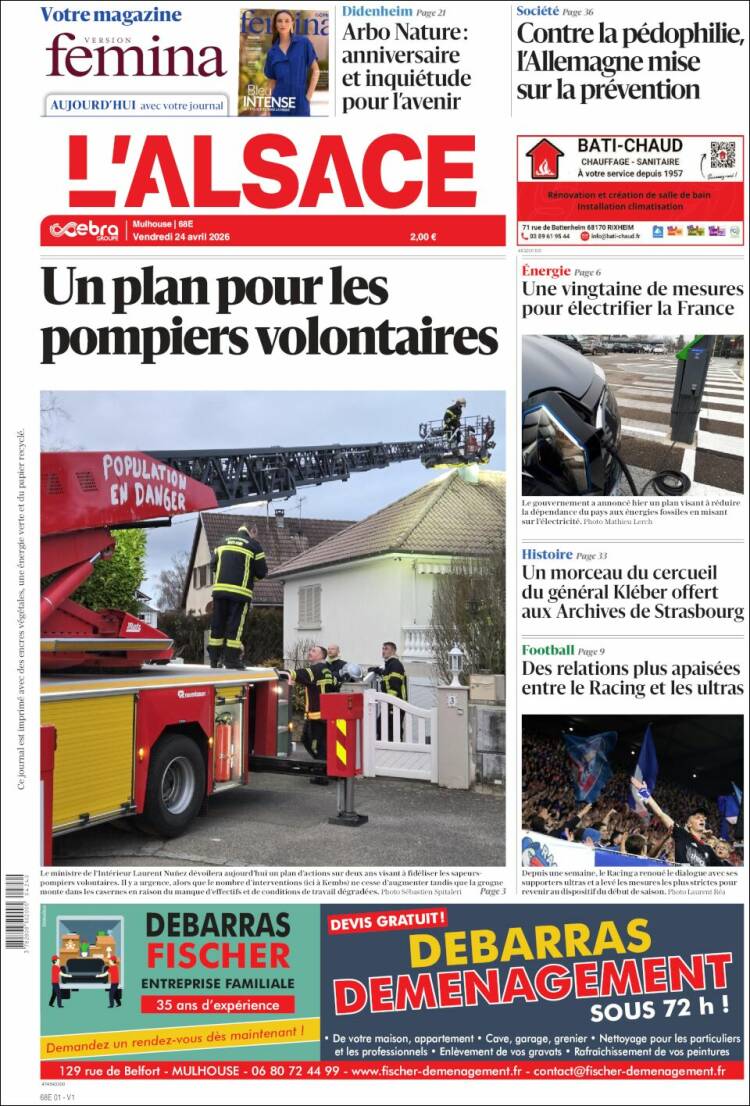 Portada de Journal L'Alsace (Francia)