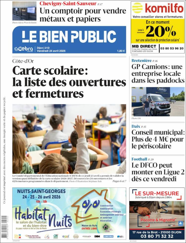 Portada de Le Bien Public (Francia)