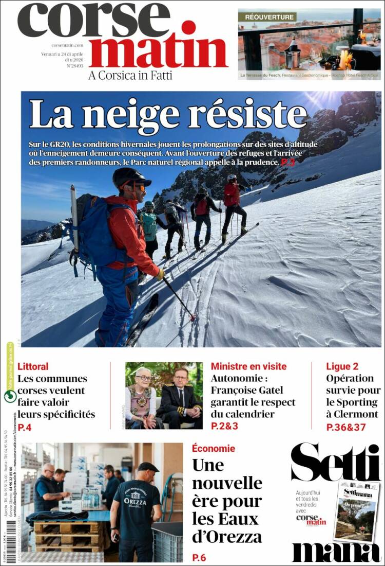 Portada de Corse-Matin (Francia)