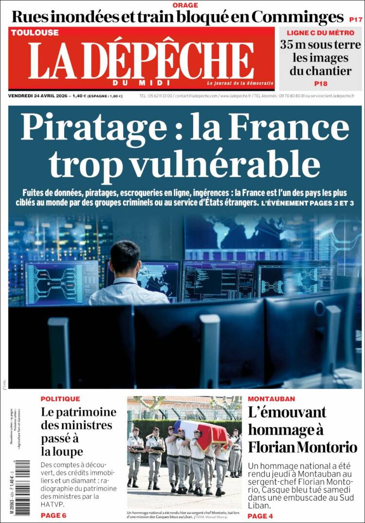 Portada de La Dépêche du Midi (Francia)