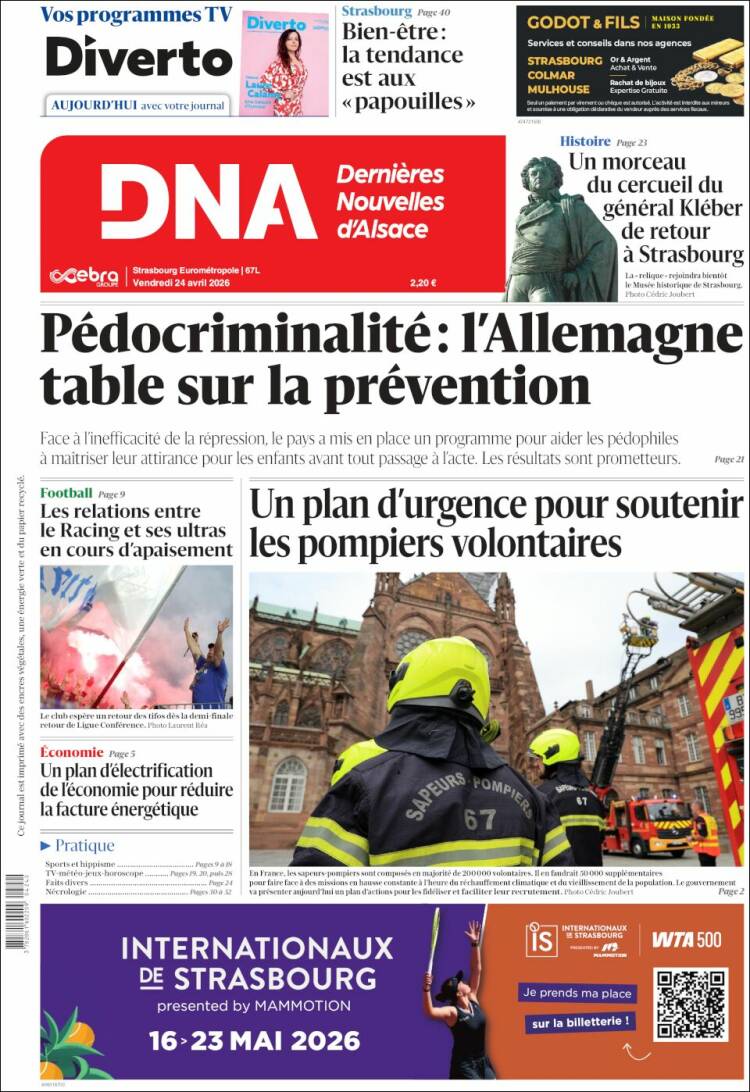 Portada de Les Dernières Nouvelles d'Alsace (Francia)
