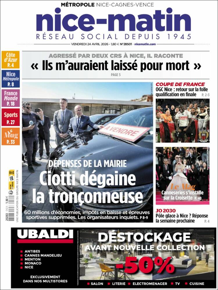 Portada de Nice-Matin (Francia)