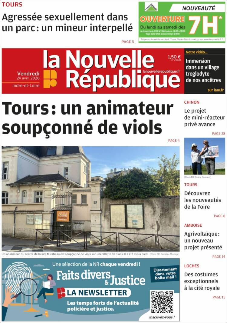 Portada de La Nouvelle Republique (Francia)