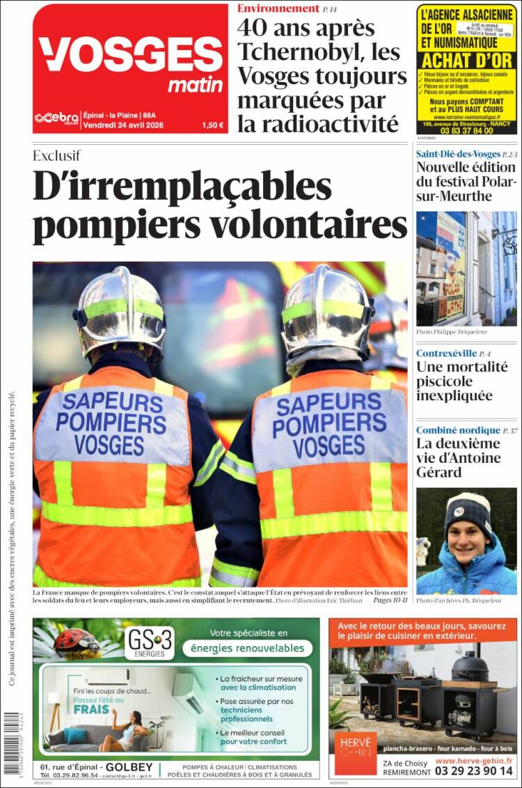 Portada de Vosges Matin (Francia)