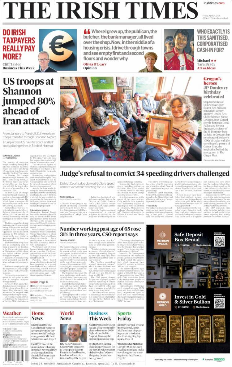 Portada de Irish Times (Irlanda)