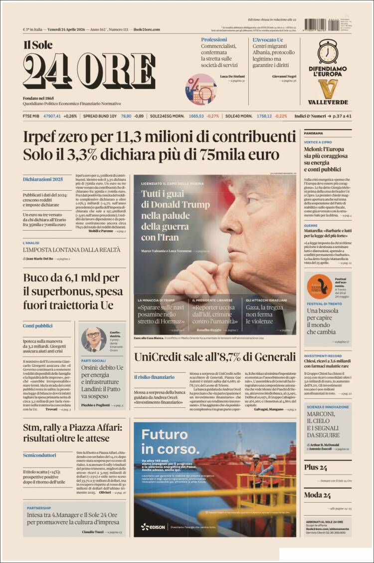 Portada de Il Sole 24 ORE (Italia)