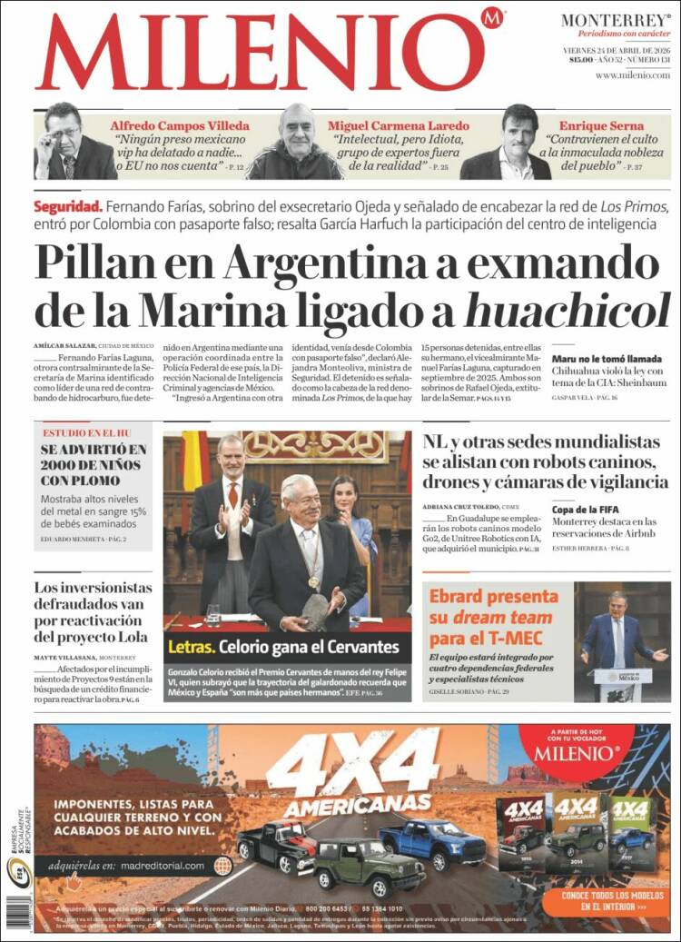 Portada de Milenio de Monterrey (M&eacute;xico)
