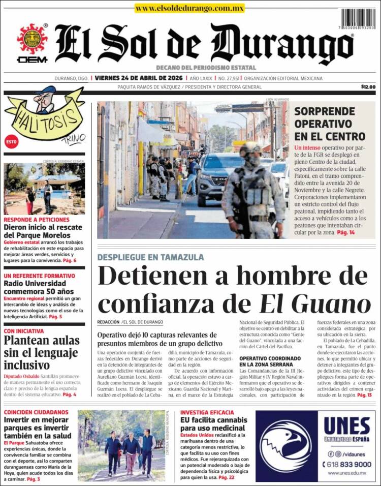 Portada de El Sol de Durango (M&eacute;xico)