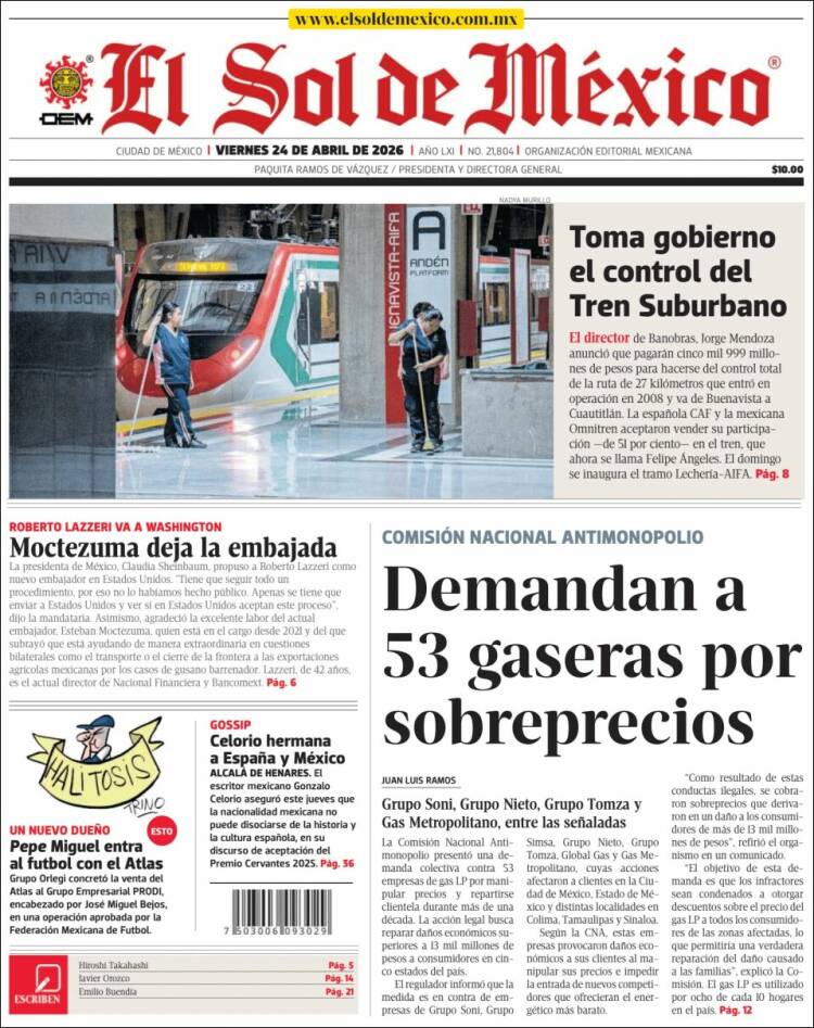 Portada de El Sol de México (M&eacute;xico)