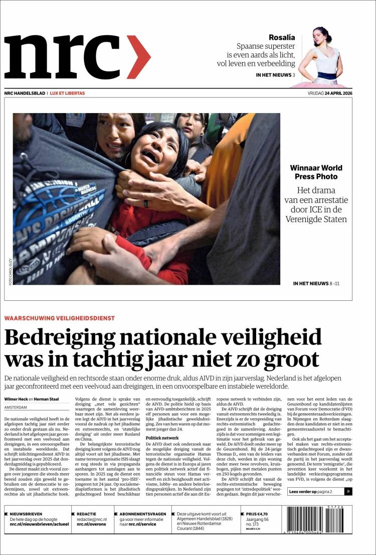 Portada de NRC Handelsblad (Pa&iacute;ses Bajos)
