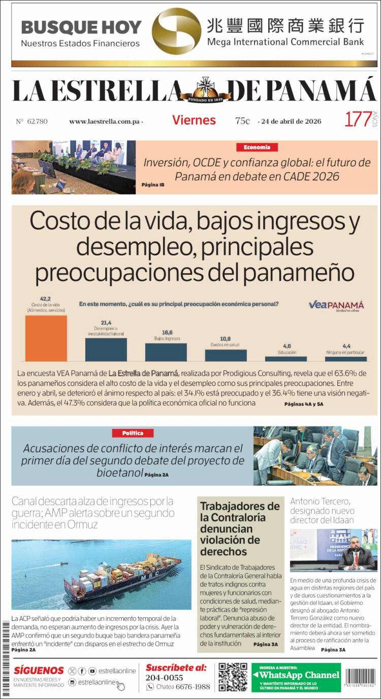 Portada de La Estrella de Panamá (Panam&aacute;)