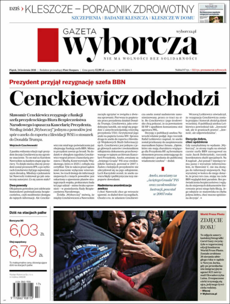 Portada de Gazeta Wyborcza (Polonia)