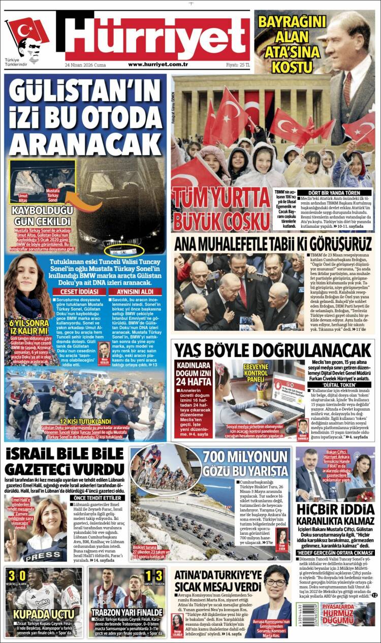 Portada de Hürriyet (Turqu&iacute;a)