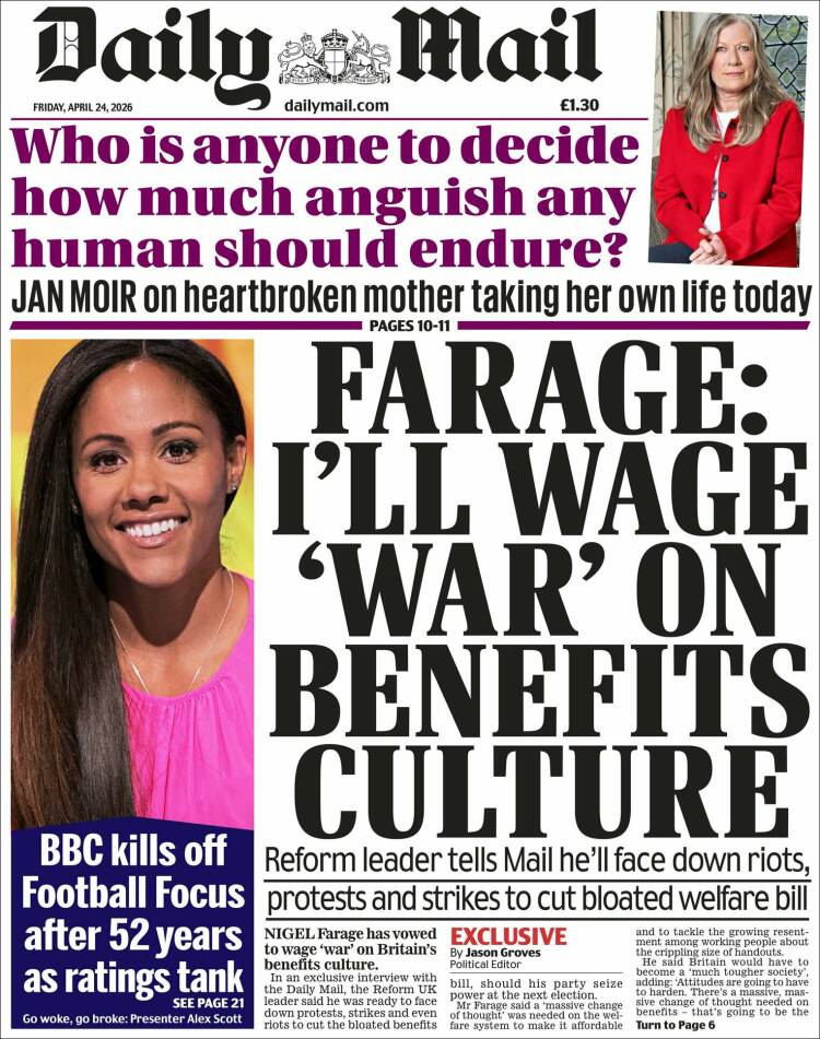 Portada de Daily Mail (Reino Unido)
