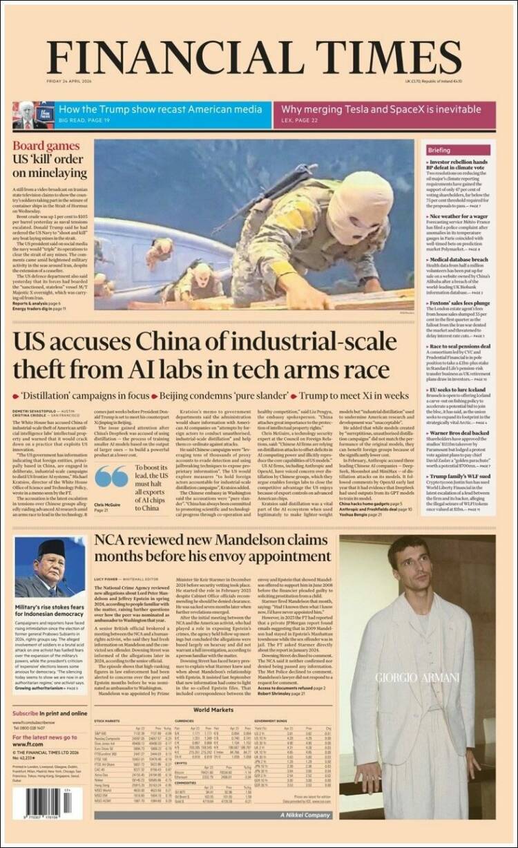 Portada de Financial Times (Reino Unido)