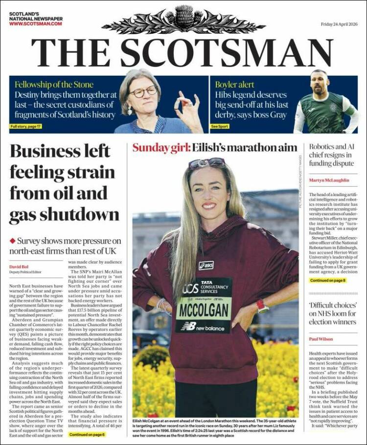 Portada de The Scotsman (Reino Unido)