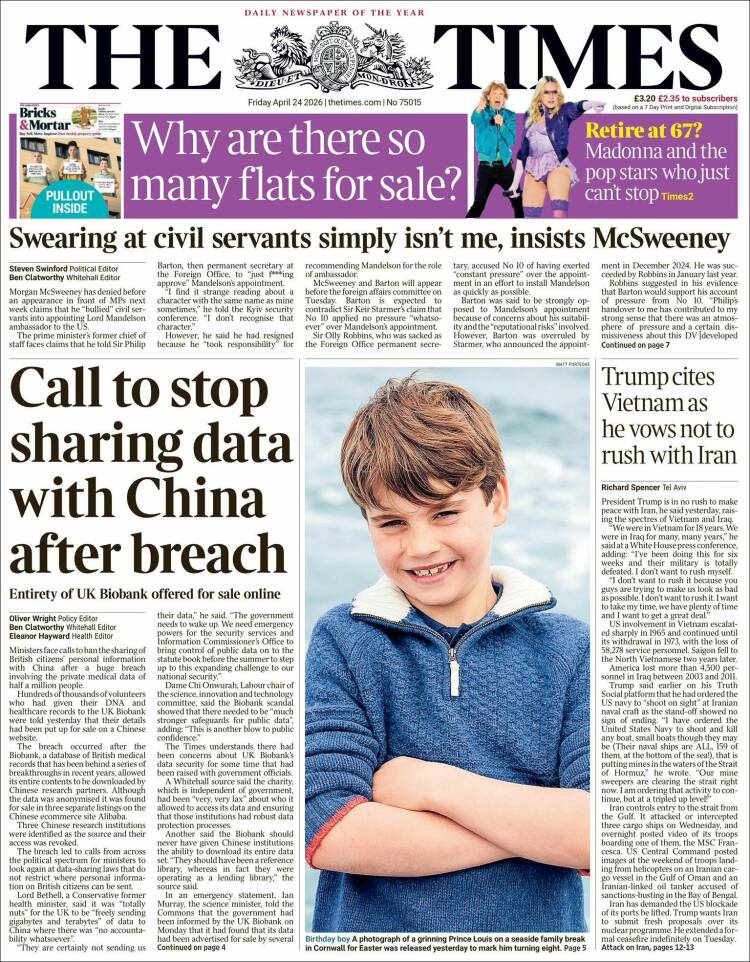 Portada de The Times (Reino Unido)