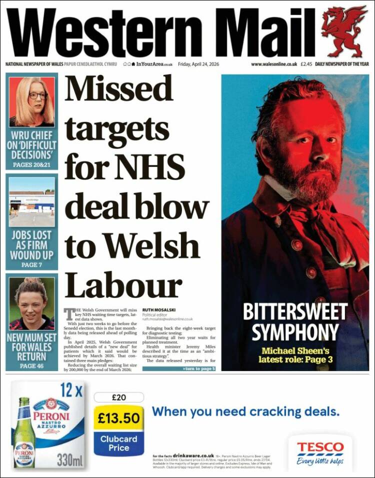 Portada de Western Mail (Reino Unido)