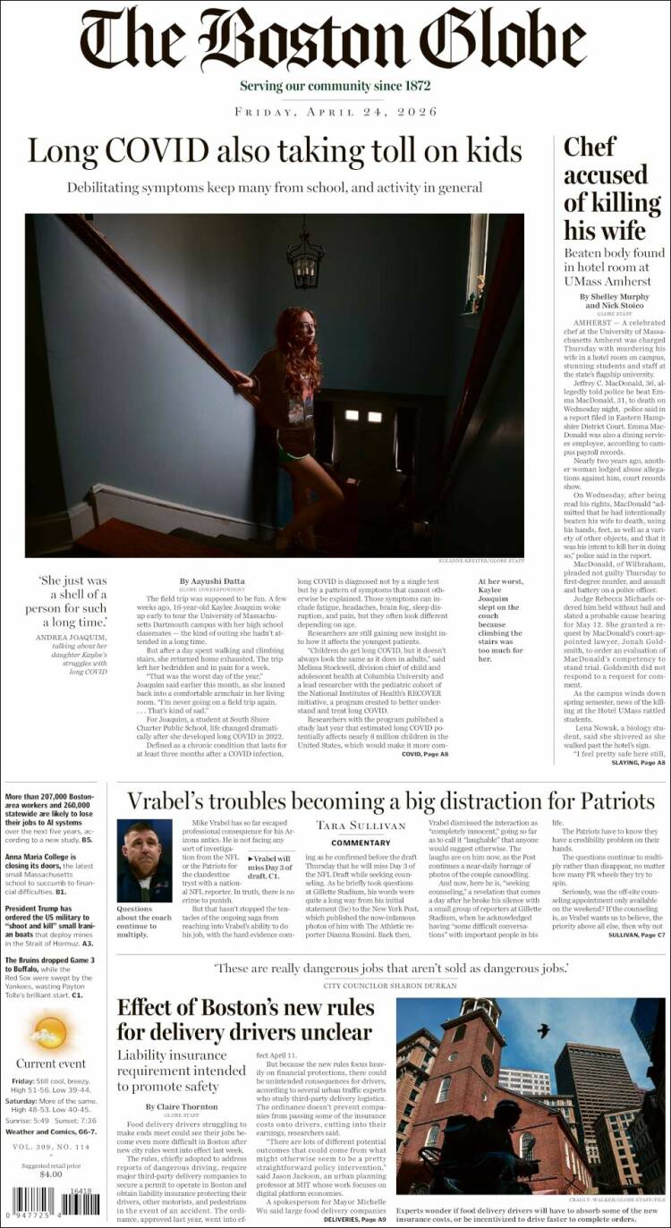 Portada de Boston Globe (USA)