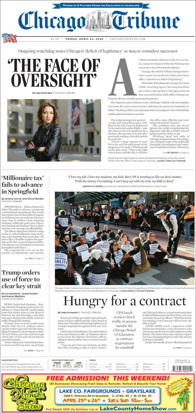 Portada de Chicago Tribune (USA)