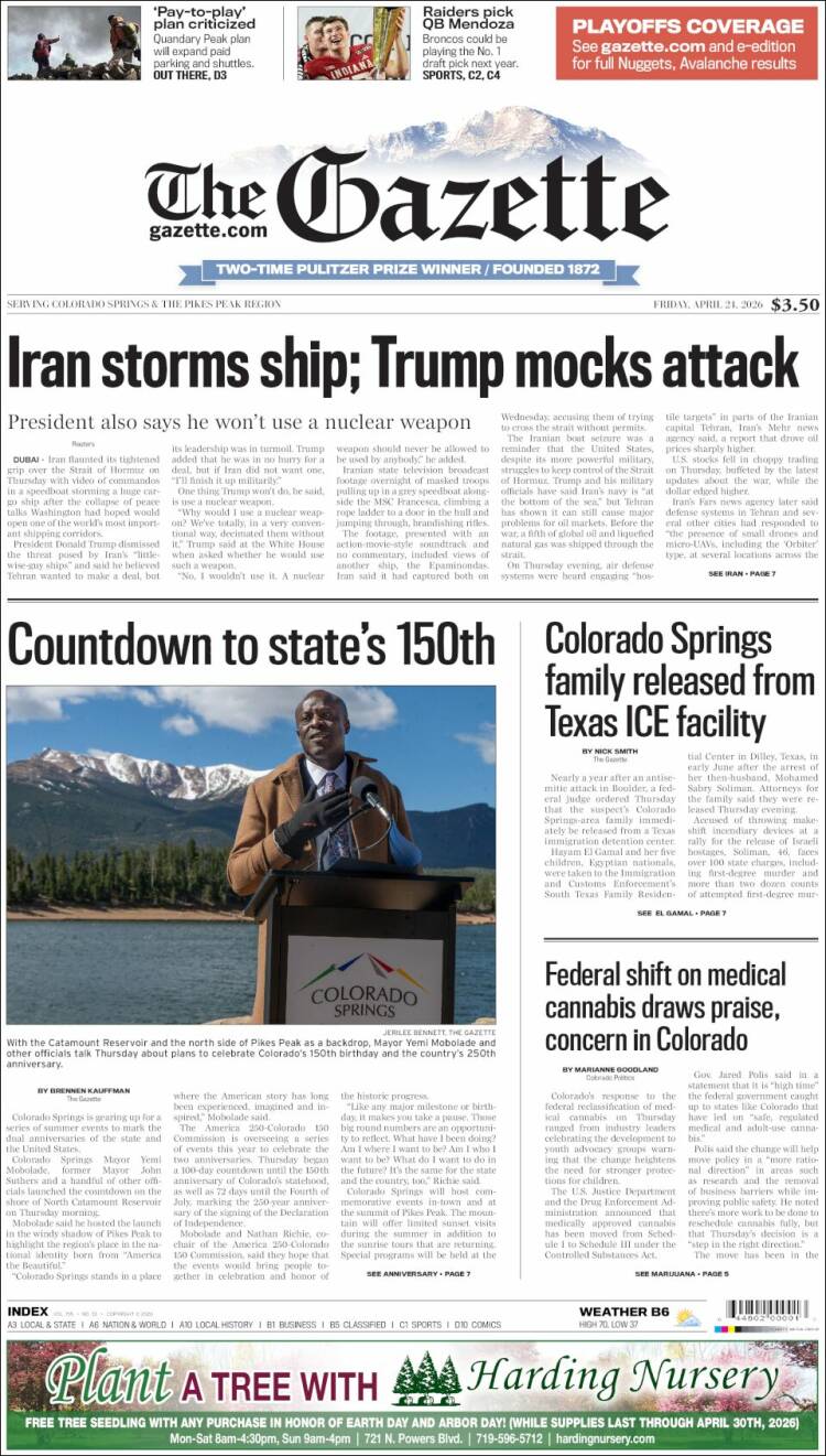 Portada de The Gazette (USA)